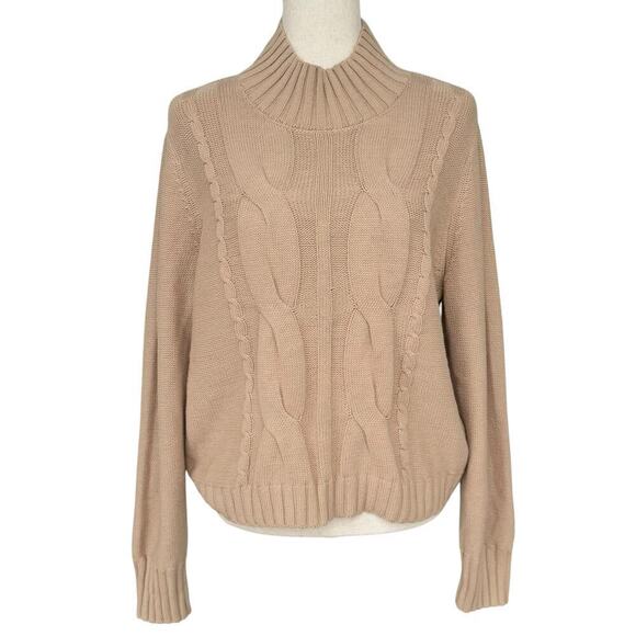 Calvin Klein Sweaters - Calvin Klein Womens Cropped Cable Turtle Neck, Tan, Women’s Size L